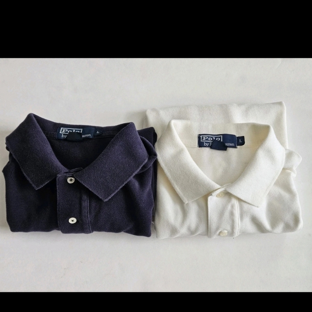 Lot Of 2 Polo by Ralph Lauren Mens L Navy And White Vintage Polo Shirts Academia